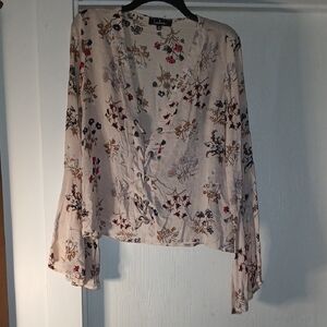 Lulu's Floral Wrap Blouse with Bell Sleeves